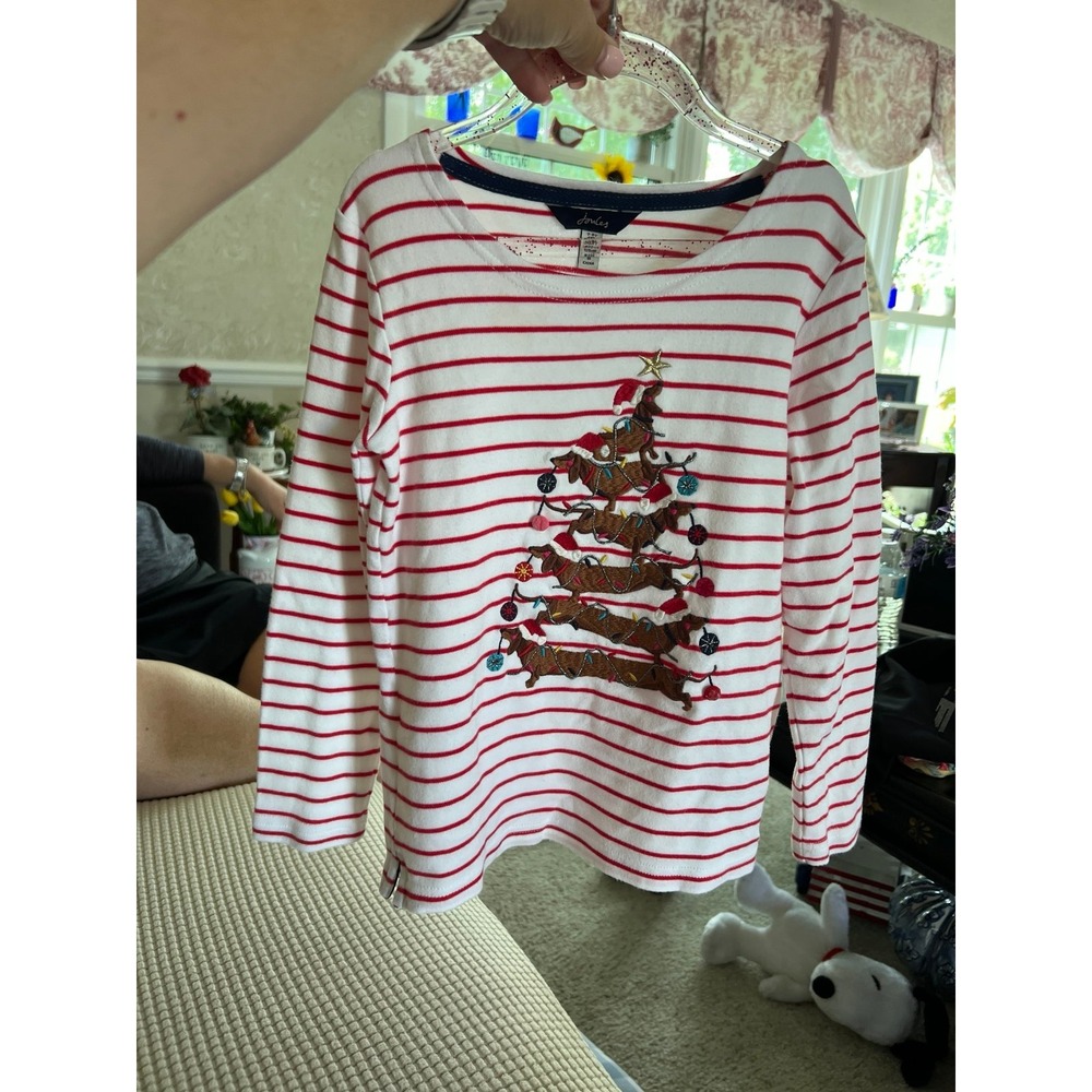 Joules dog tree holiday stripe girls size 7-8